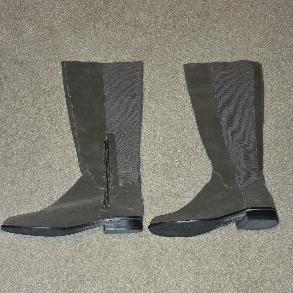 UGC AETREX GENUINE LEATHER & FABRIC KNIT FLAT HEEL BOOTS